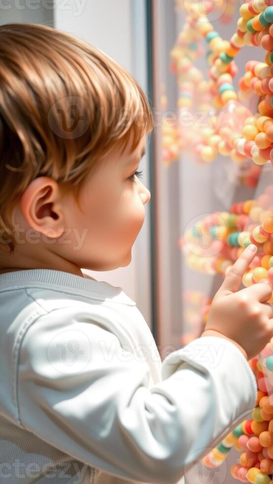 Little Boy Reaching for Colorful Balls photo