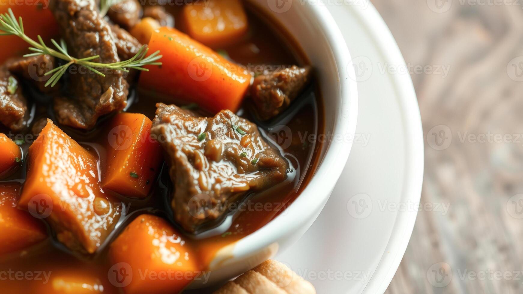 Close-up of a Bowl of Beef Stew with Carrots and Potatoes photo