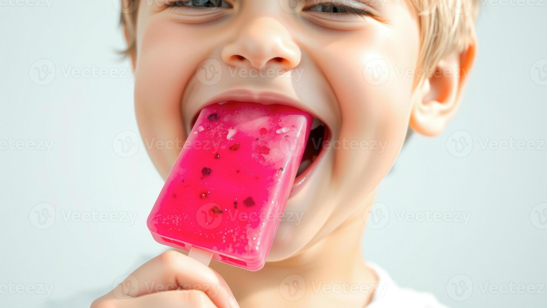 Little Boy Enjoying Pink Popsicle photo