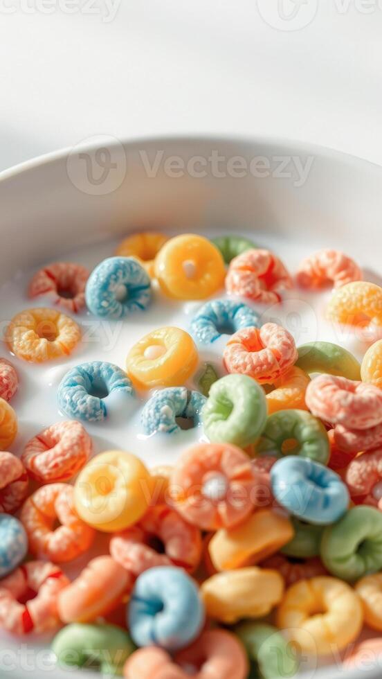 Colorful Cereal Rings in Milk photo