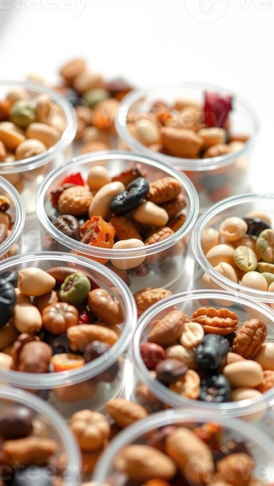 Assorted Nuts and Snacks in Plastic Containers photo