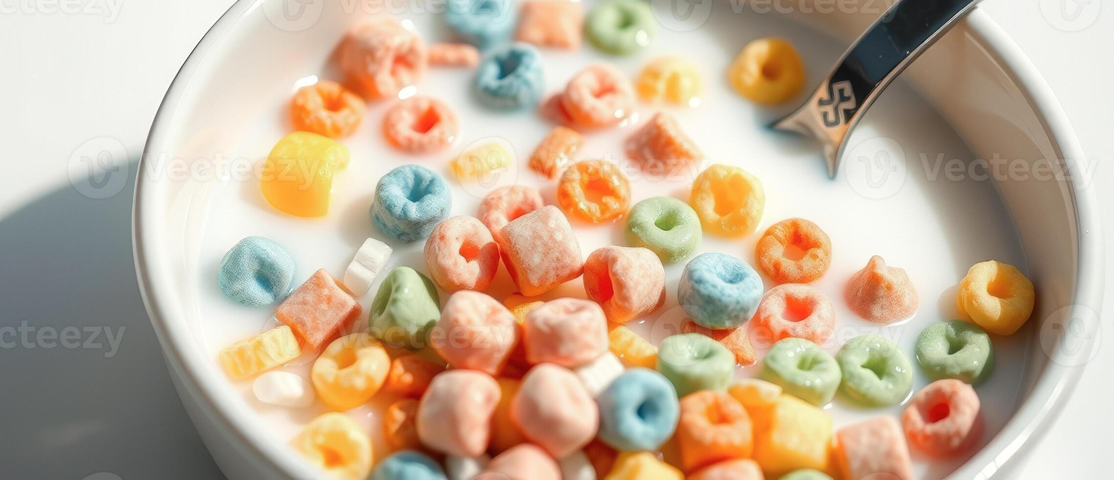 Bowl of Colorful Cereal with Milk photo