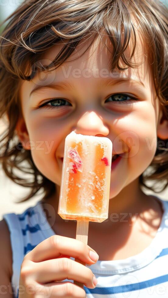 Little girl enjoying a popsicle on a sunny day photo