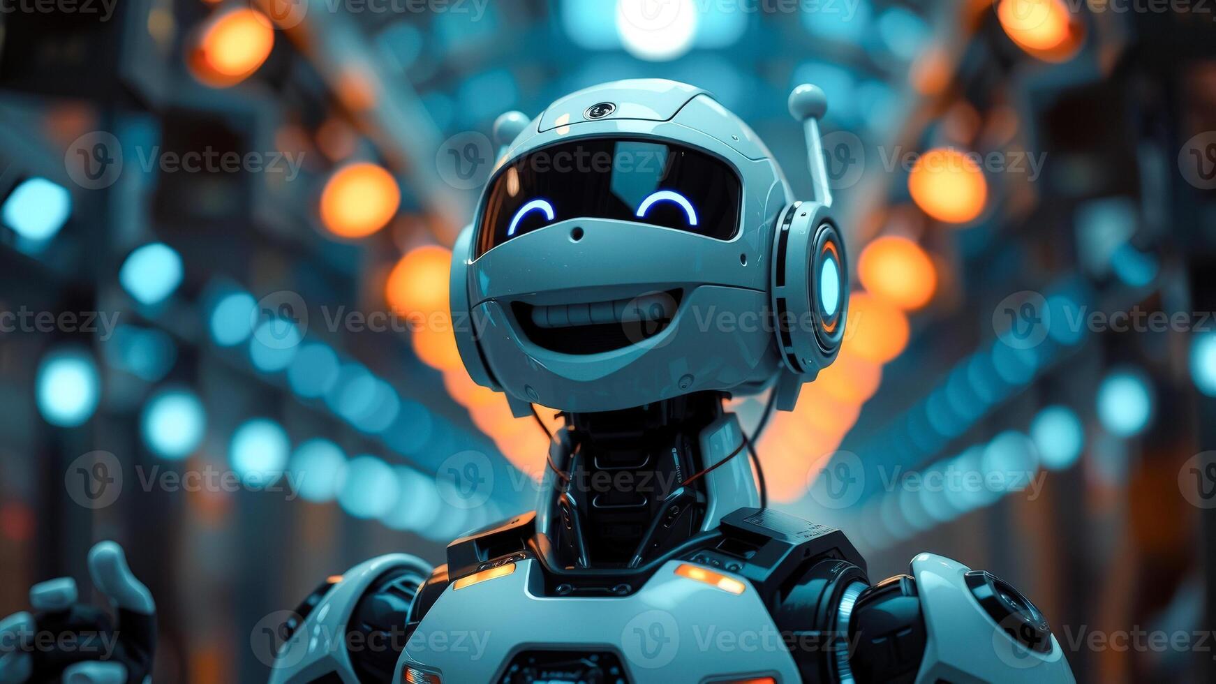Friendly Robot in a Futuristic City photo