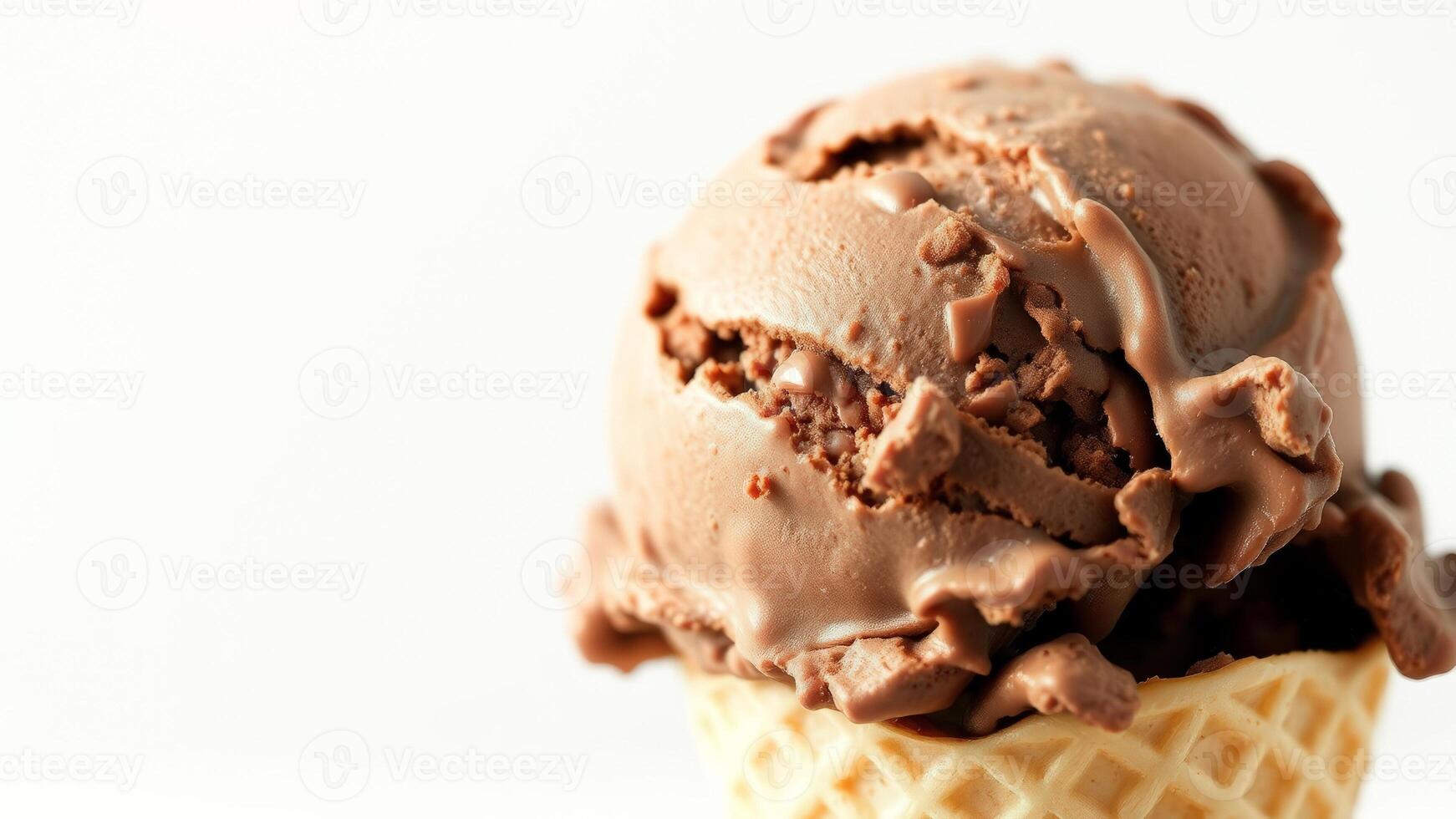 Closeup of Chocolate Ice Cream in Waffle Cone photo