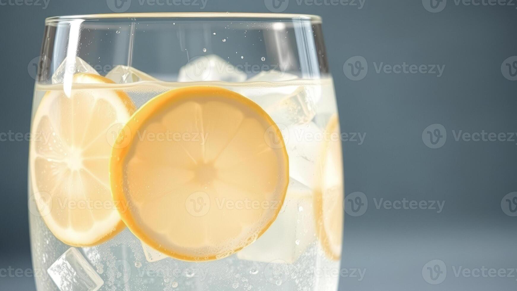 Closeup of Lemon Slice in a Glass of Sparkling Water photo