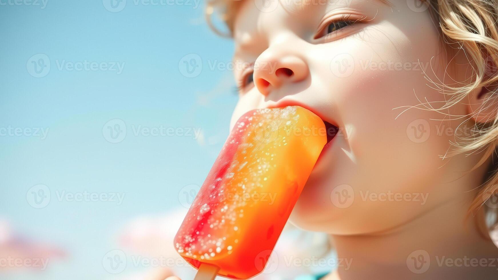 Little girl enjoying a popsicle on a hot summer day photo