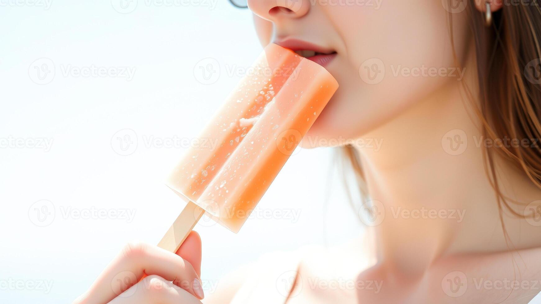 Woman Enjoying a Refreshing Popsicle on a Sunny Day photo