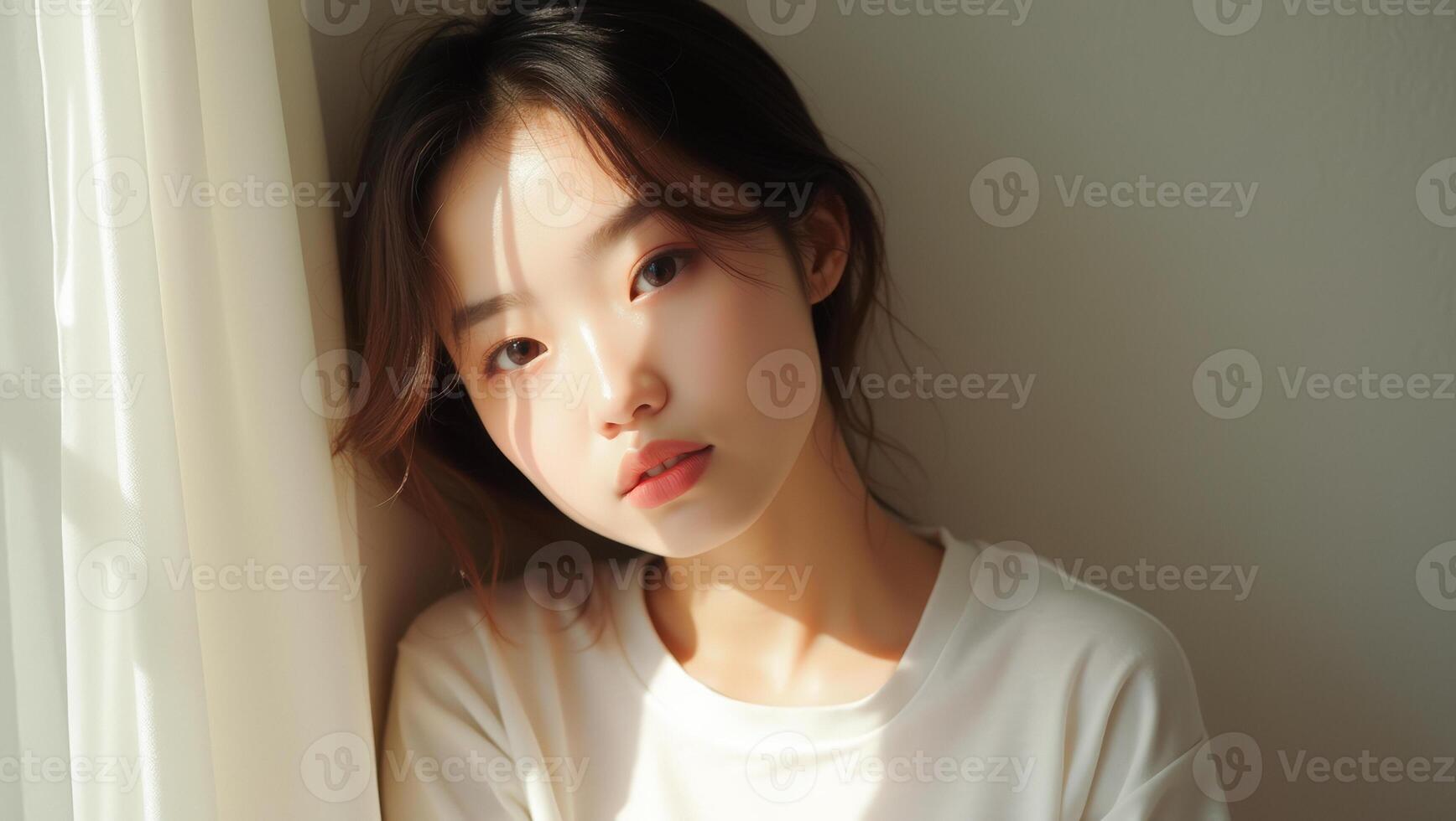 joven mujer con delicado caracteristicas mirando lejos foto