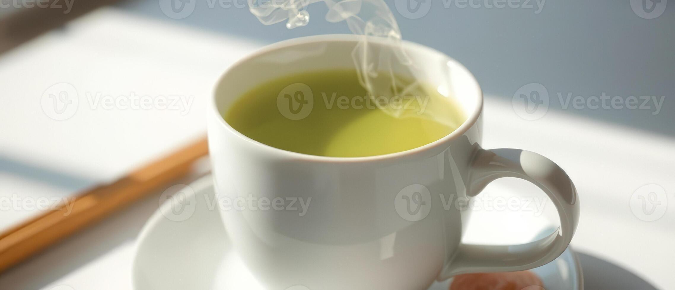 Steam Rising from a Cup of Green Tea photo