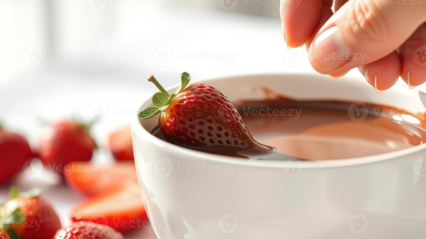 Strawberry dipped in melted chocolate photo