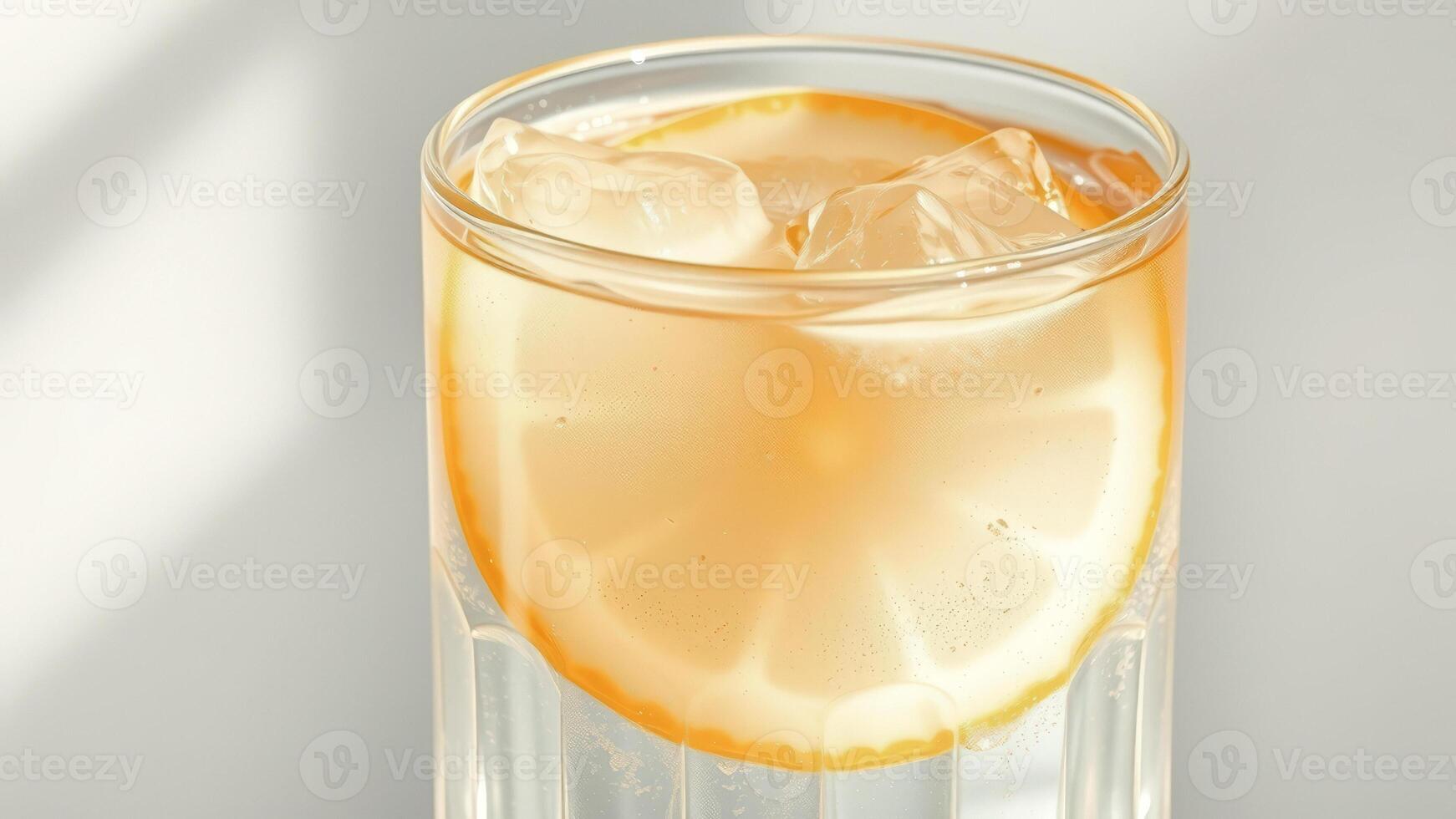 Glass of Refreshing Lemonade with Lemon Slice and Ice photo