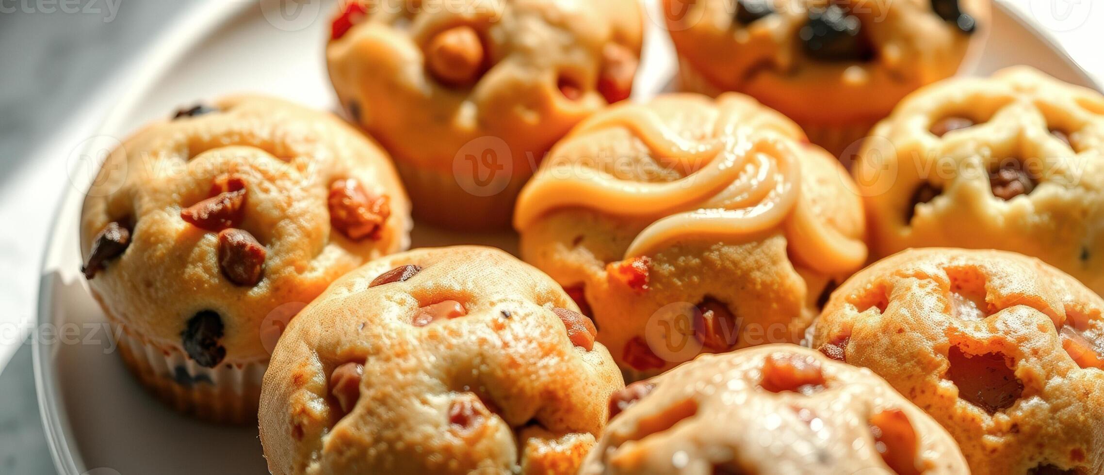 Close-up of Delicious Muffins with Various Toppings photo