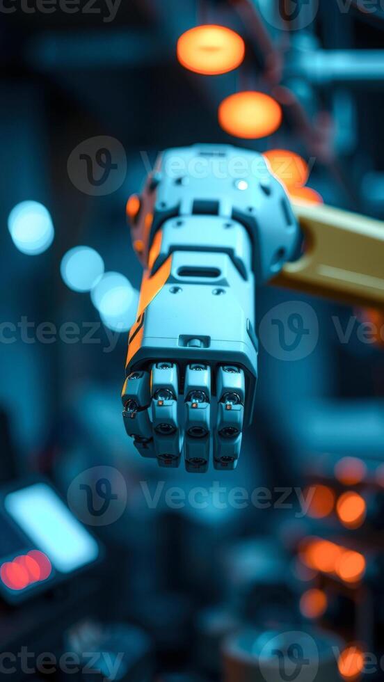 Robotic Hand Reaching Out in Industrial Setting photo