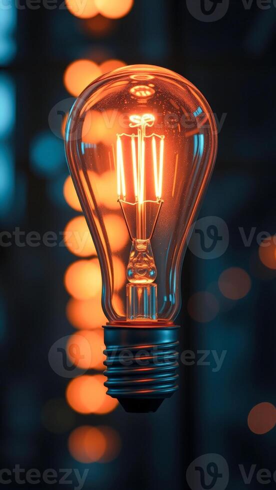 Glowing Lightbulb with Bokeh Background photo