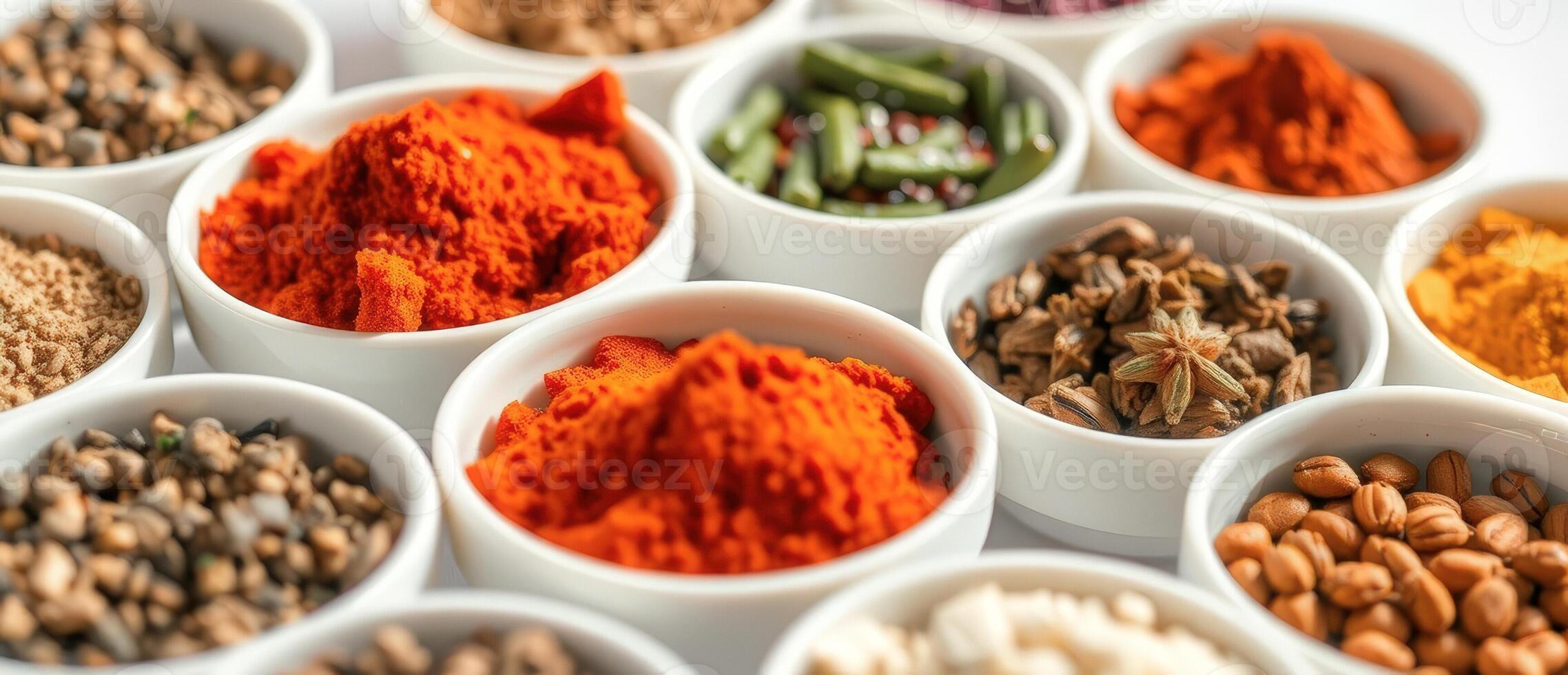Colorful Spices in White Bowls photo