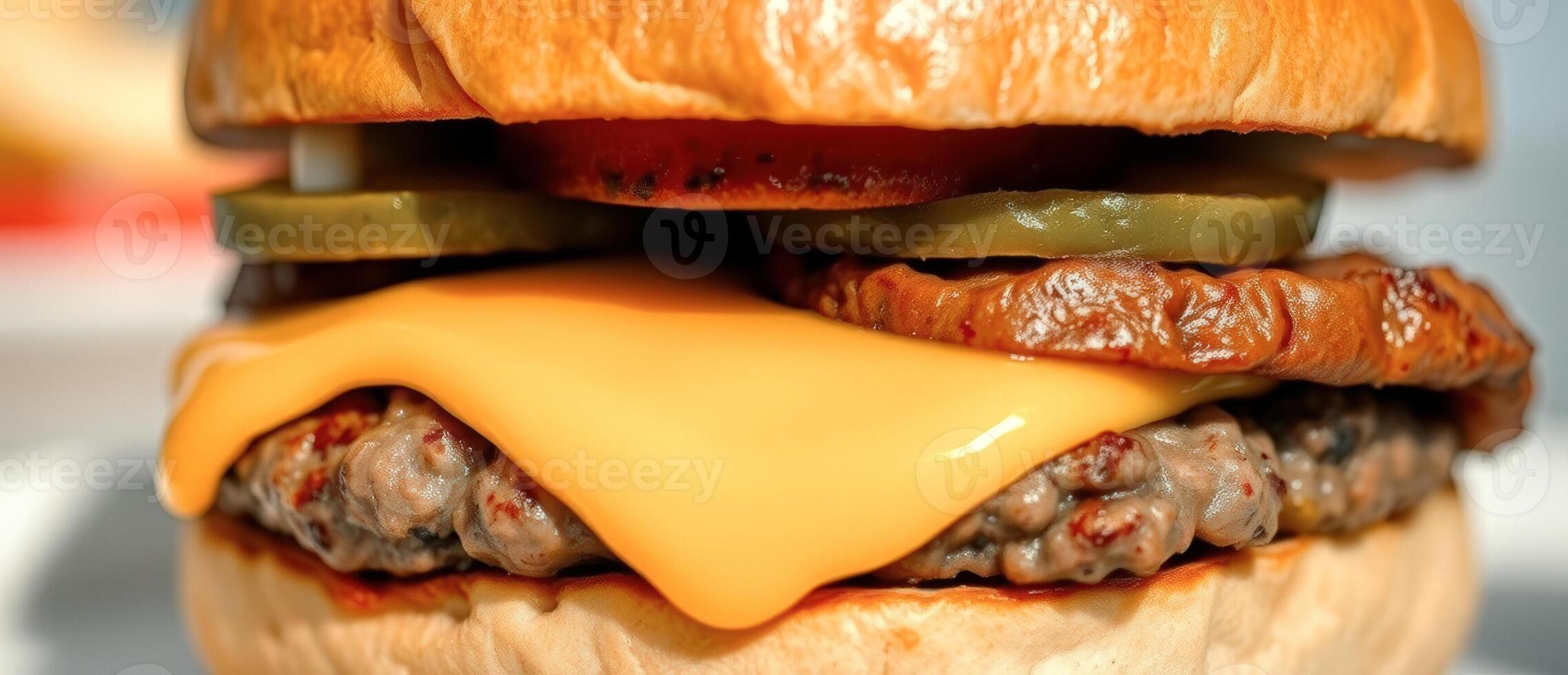 Closeup of a Melted Cheese Burger photo