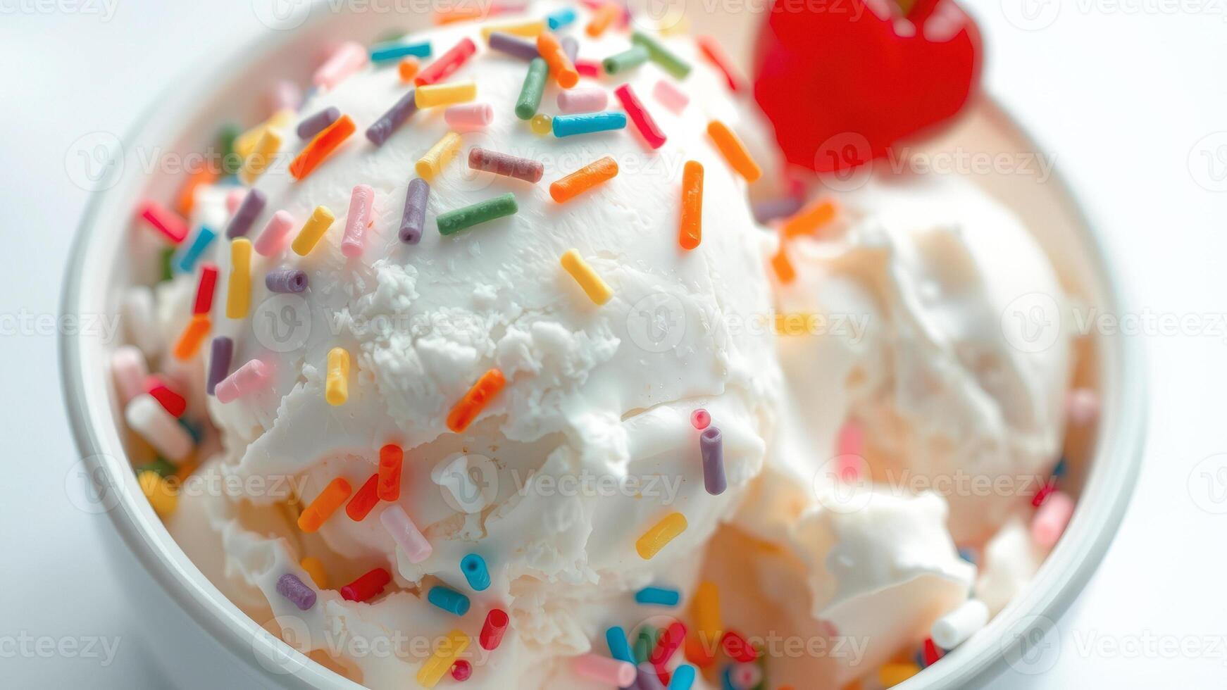 Vanilla Ice Cream with Sprinkles and Cherry photo