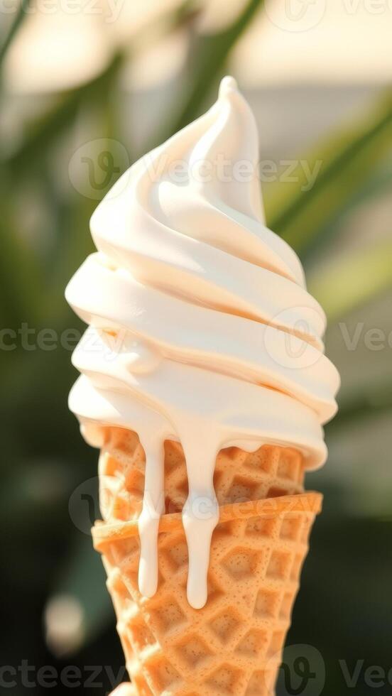 Melted Soft Serve Ice Cream Cone photo