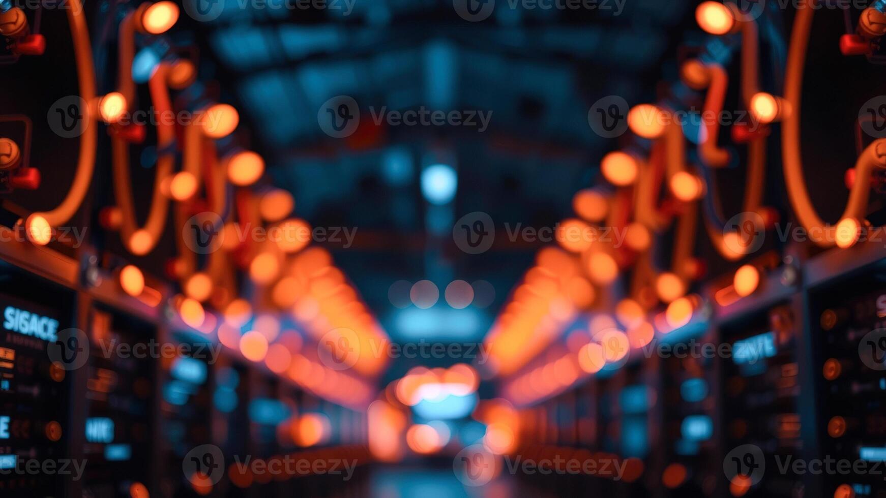 Abstract Bokeh of Red and Blue Lights in a Dark Tunnel photo