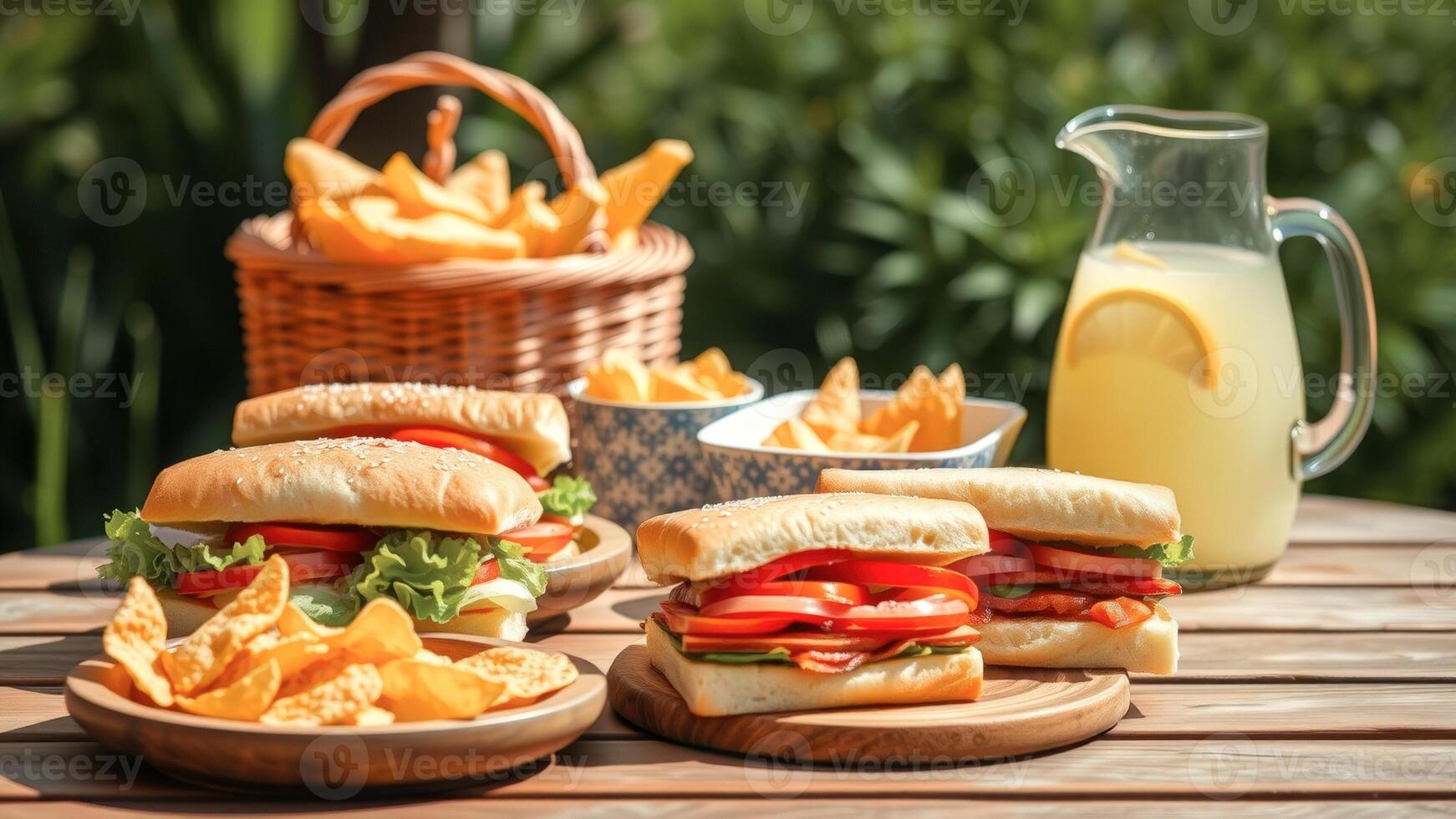 Summer Picnic with Sandwiches and Lemonade photo