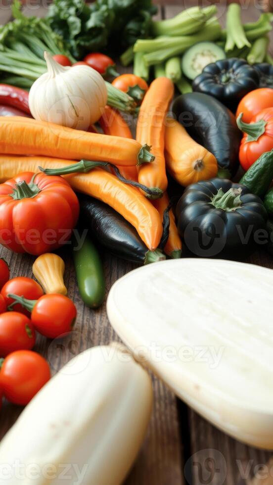 Fresh Vegetables on Wooden Table photo