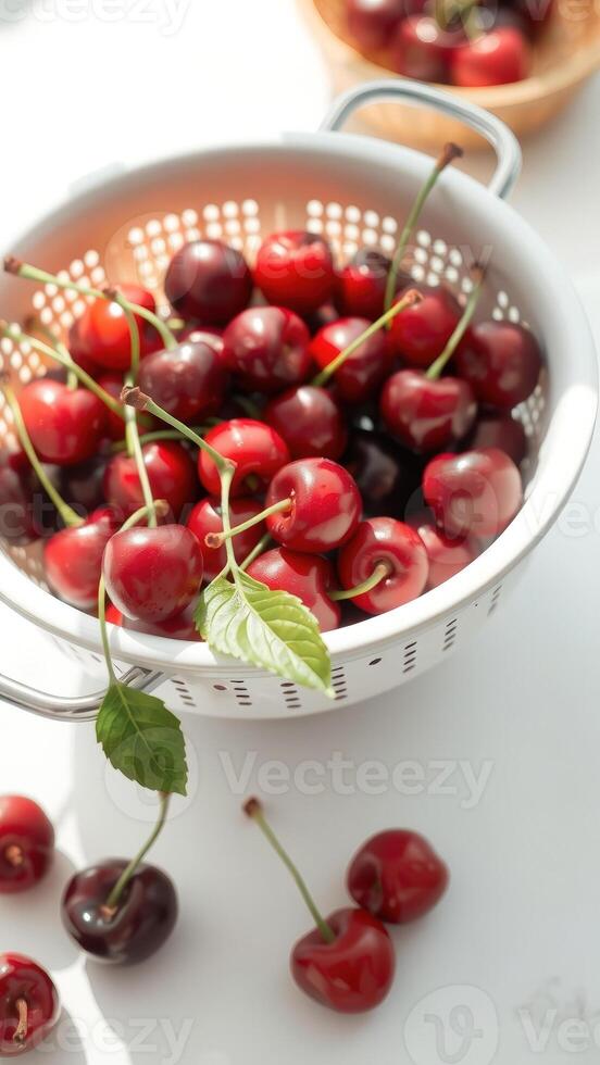 Fresh Cherries in a Colander photo