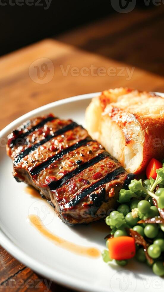 Grilled Steak with Roasted Potato and Pea Salad photo
