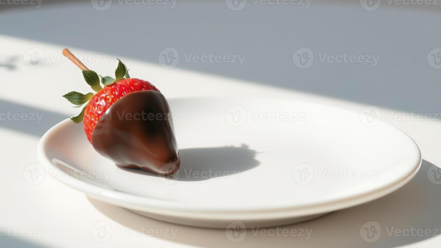 Chocolate Covered Strawberry on a White Plate photo