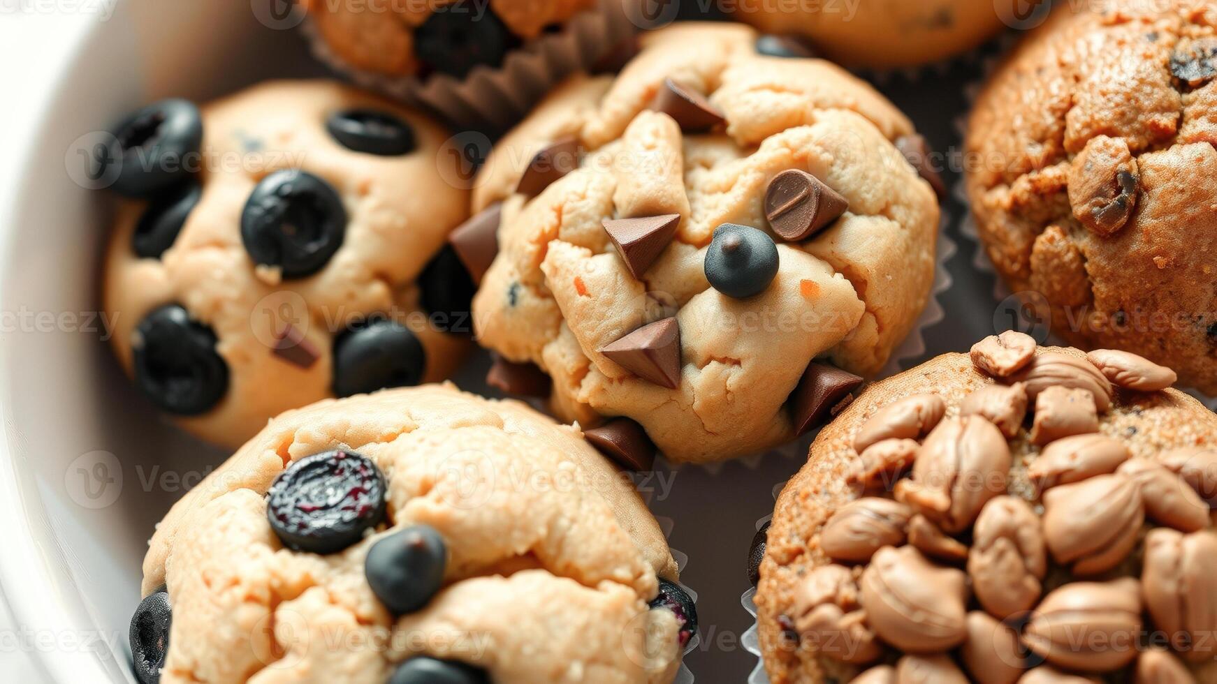 Close-up of Assorted Muffins in a Baking Dish photo