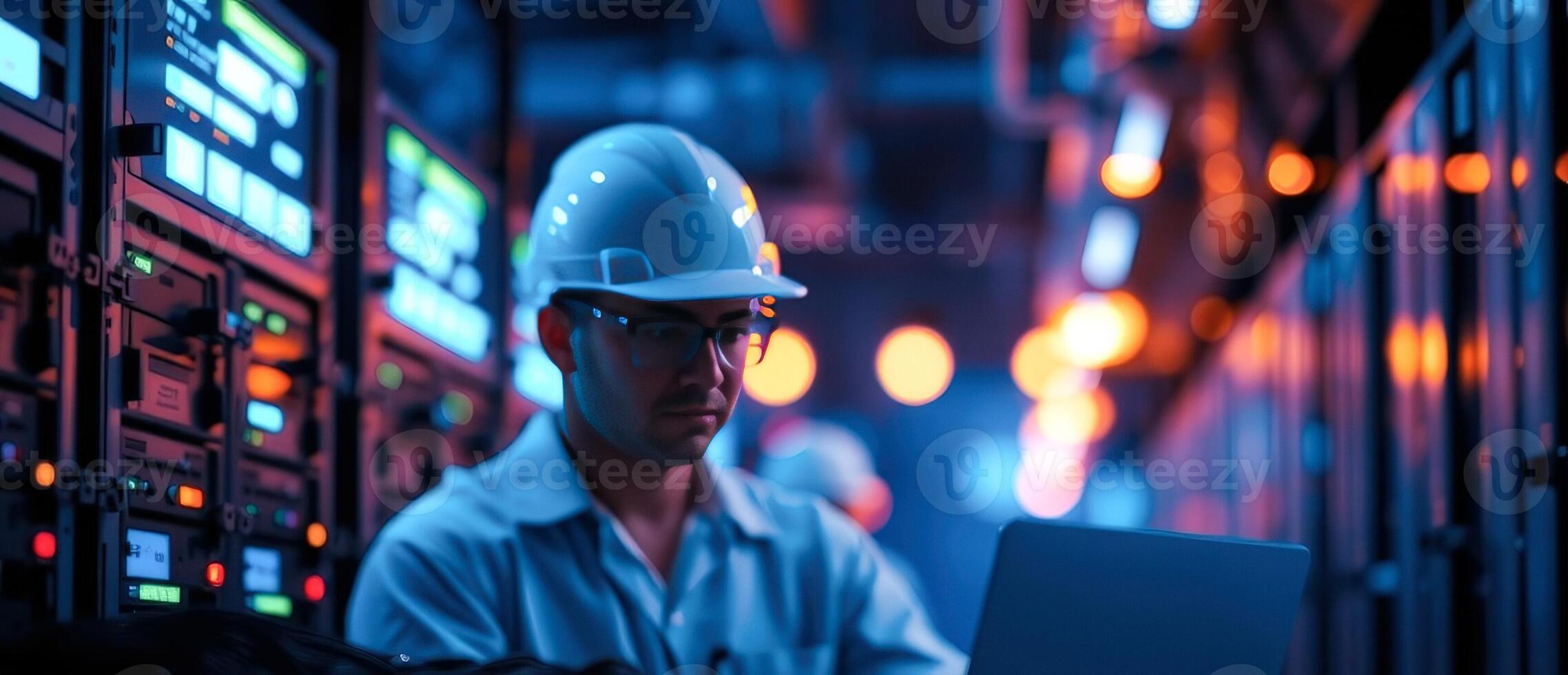Technician working on server room photo