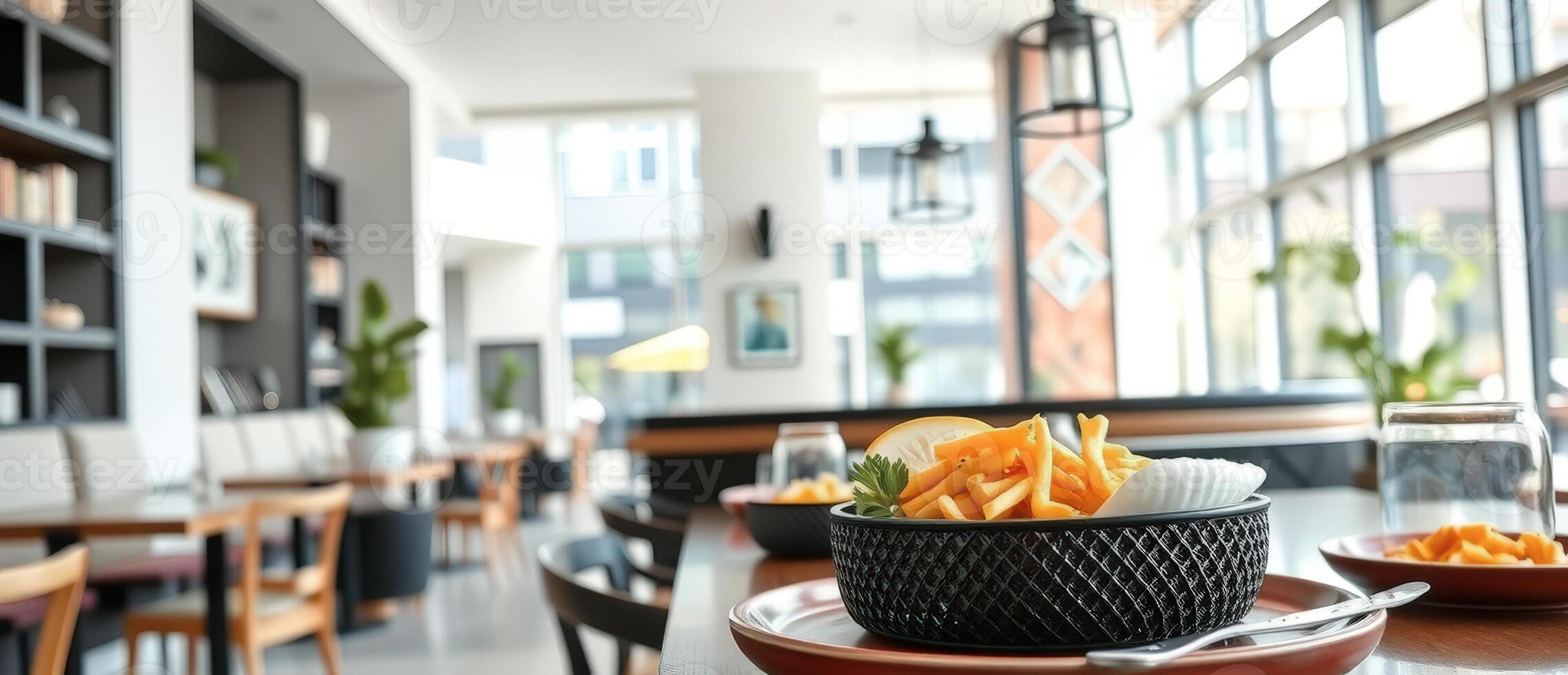 Closeup of a Plate of Fries in a Restaurant photo