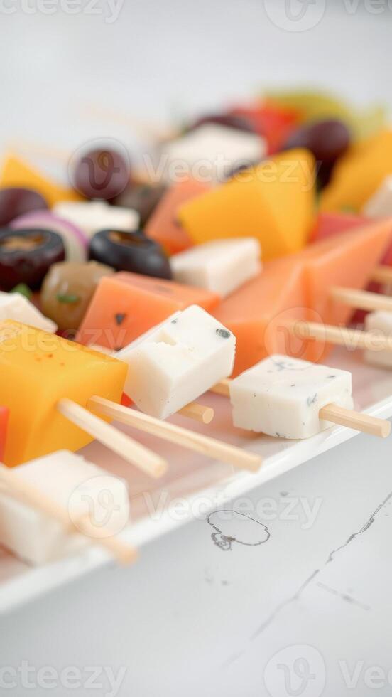 Close up of fruit and cheese skewers photo