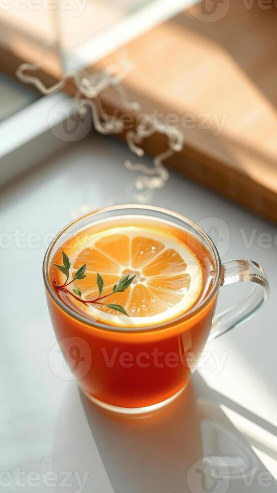 Closeup of Lemon Tea with Steam photo