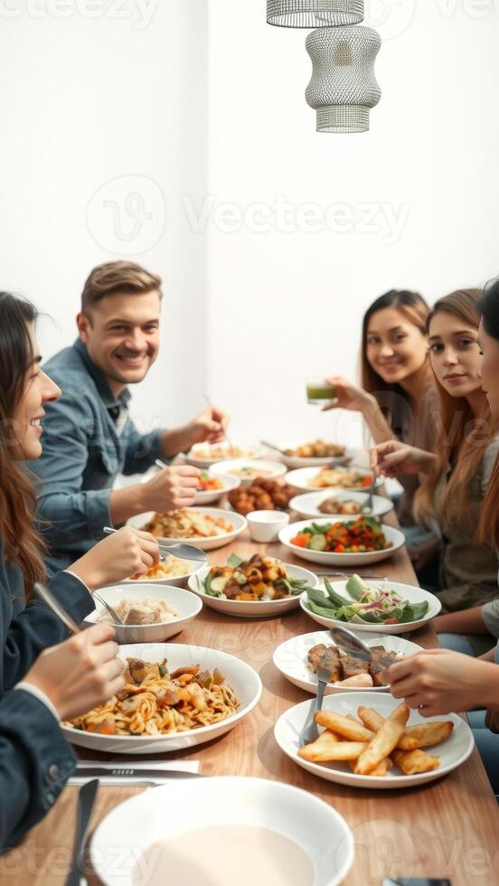 Friends enjoying a delicious meal together photo