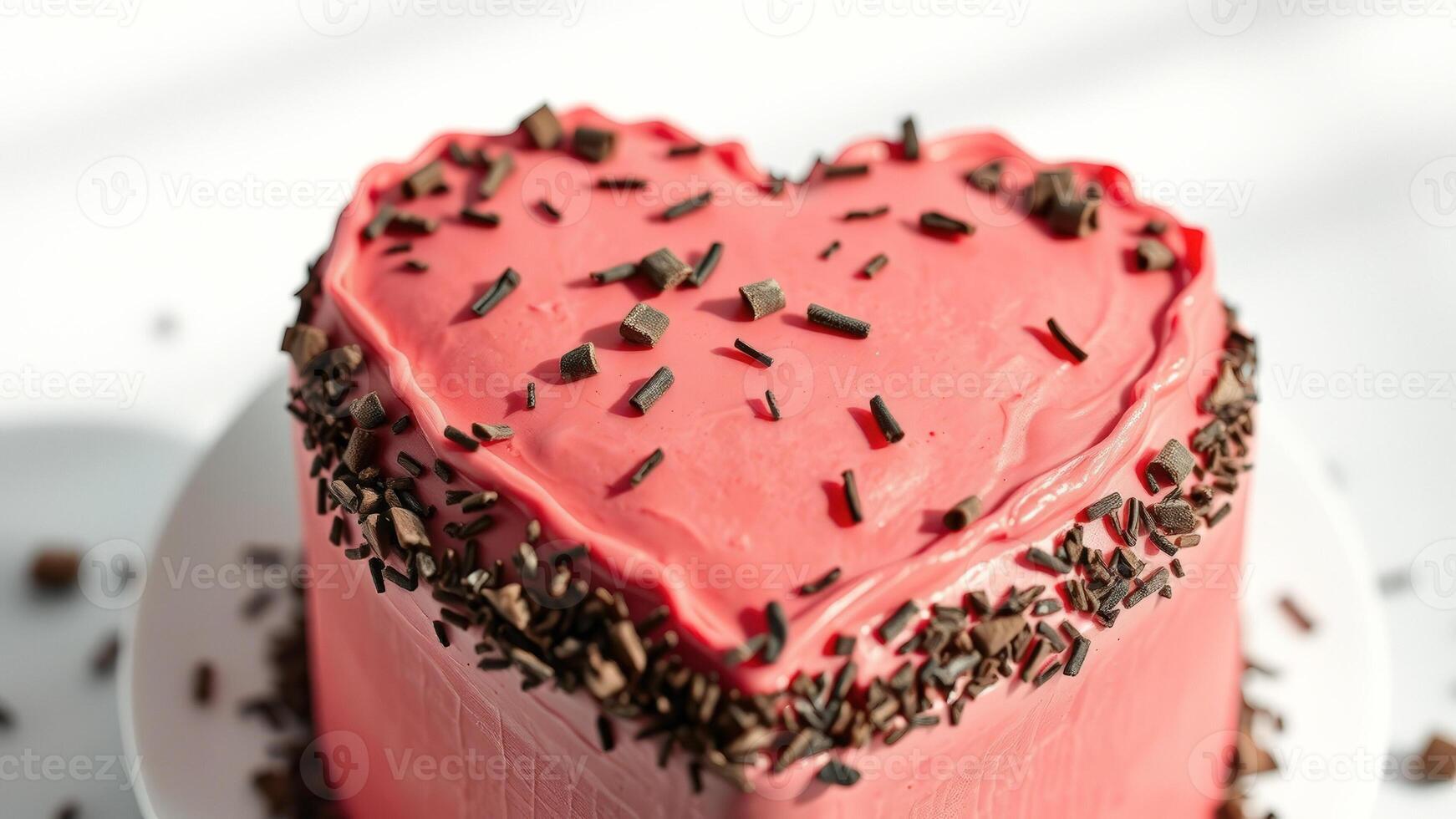 Pink heart-shaped cake with chocolate sprinkles photo