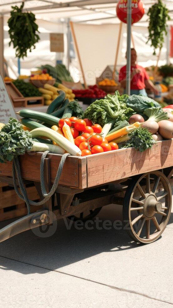 Fresh Produce in a Wooden Cart photo