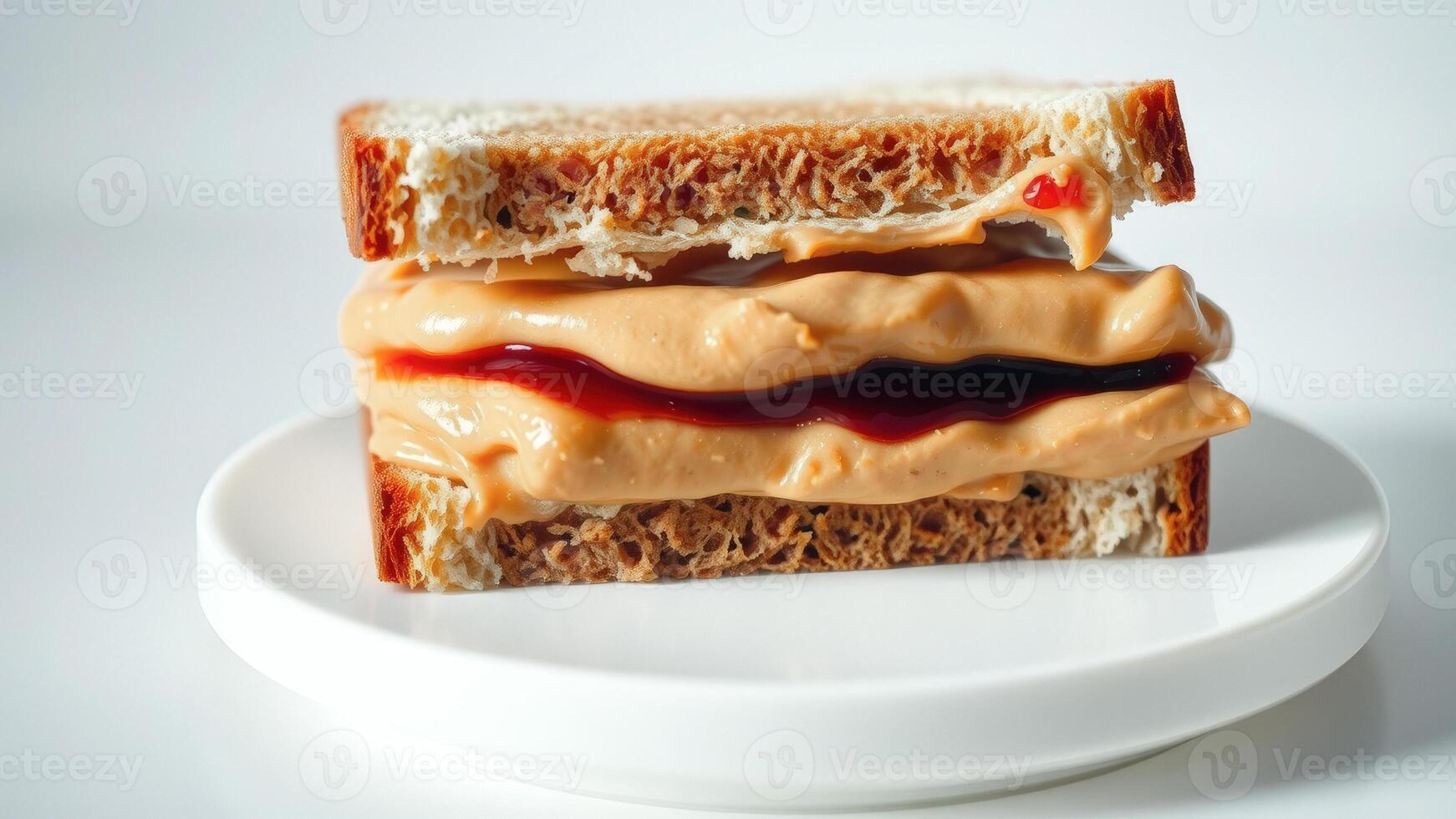 Peanut butter and jelly sandwich on a white plate photo