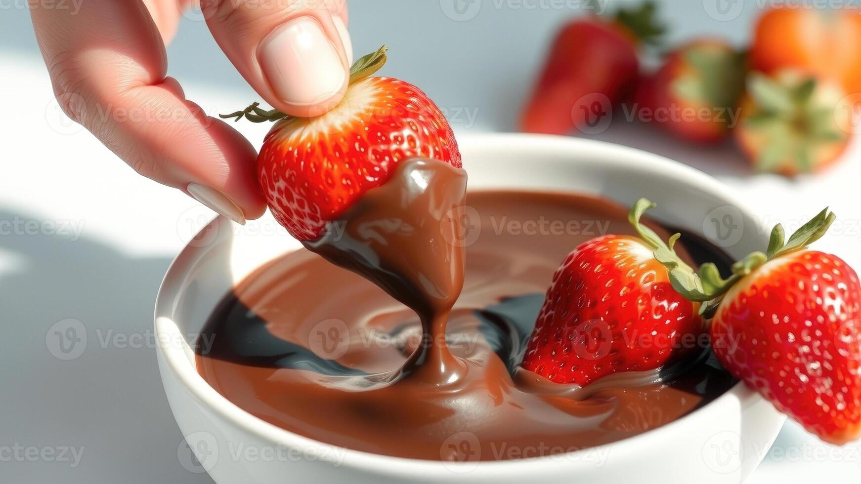 Close-up of a Strawberry Dipped in Chocolate Fondue photo