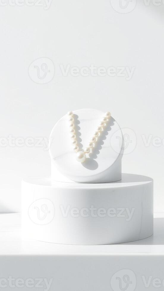 Pearl Necklace on a White Platform photo