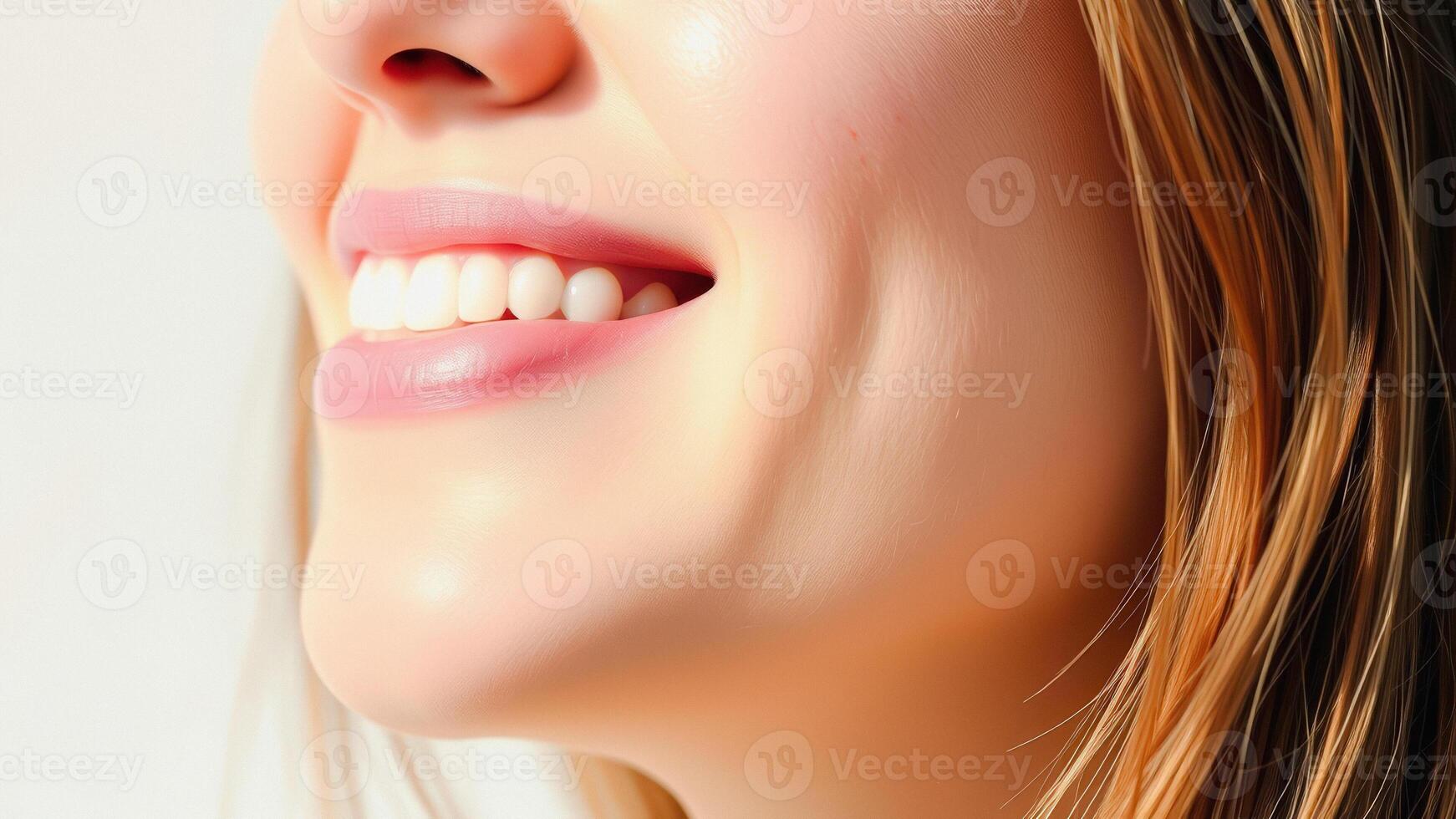 Close-up of a Woman's Smiling Lips and Teeth photo