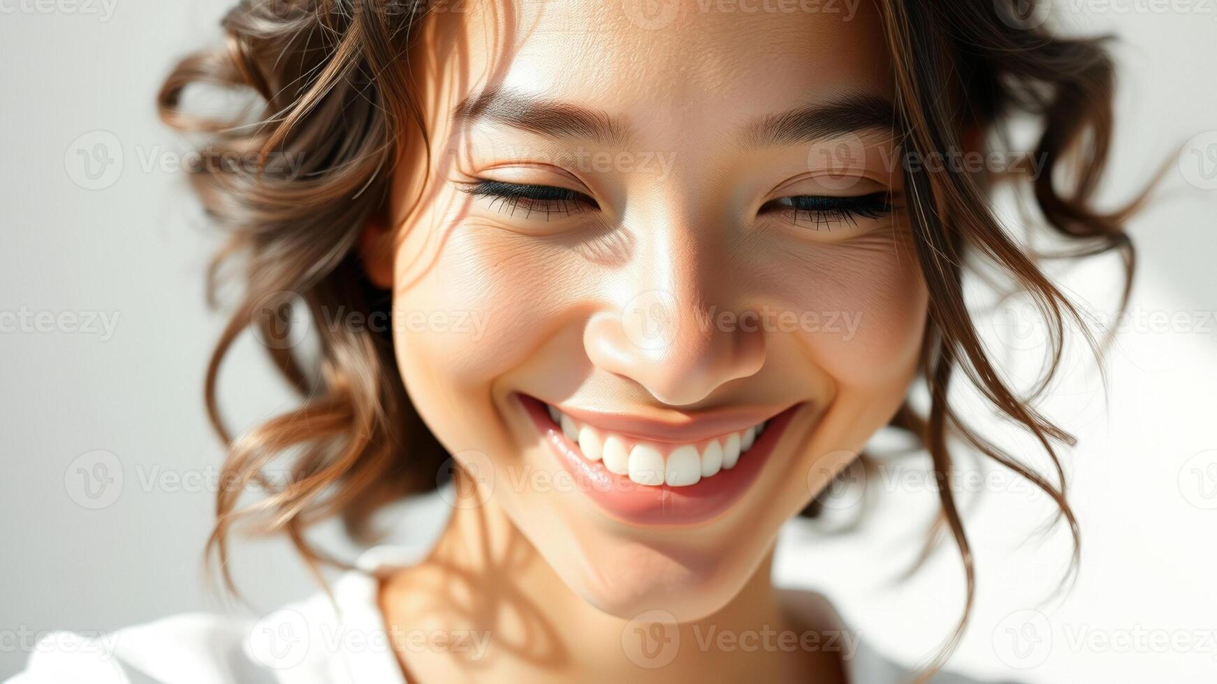 Closeup of a smiling woman with long hair photo