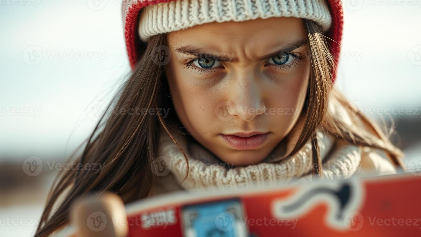 Close-up of a Young Girl with a Serious Expression photo