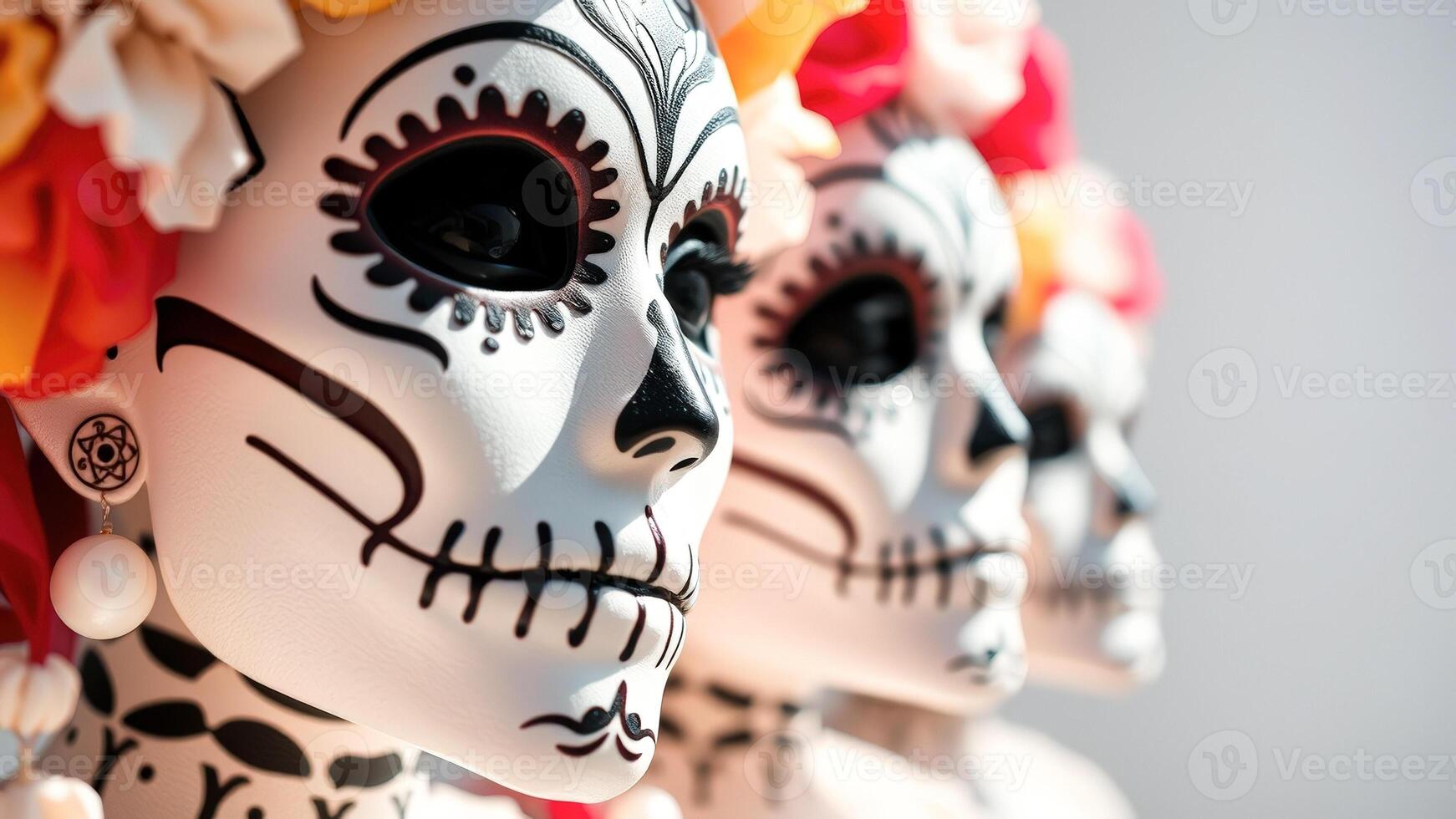 Close-up of a Sugar Skull Face with Black and White Design photo