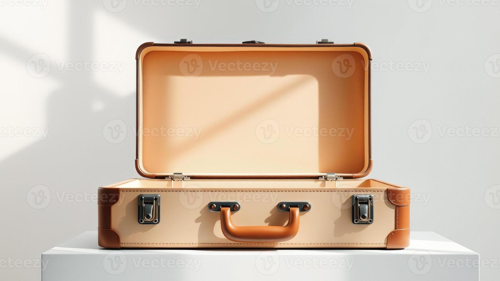 Open Vintage Suitcase on a White Surface photo