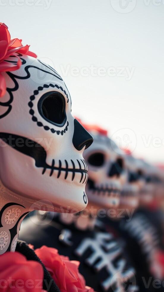 Day of the Dead Skull Mask with Red Flowers photo