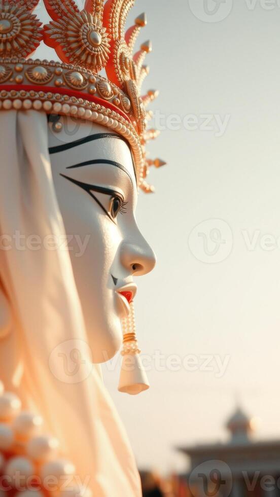 Close-up of a Hindu Deity's Face with Intricate Crown photo