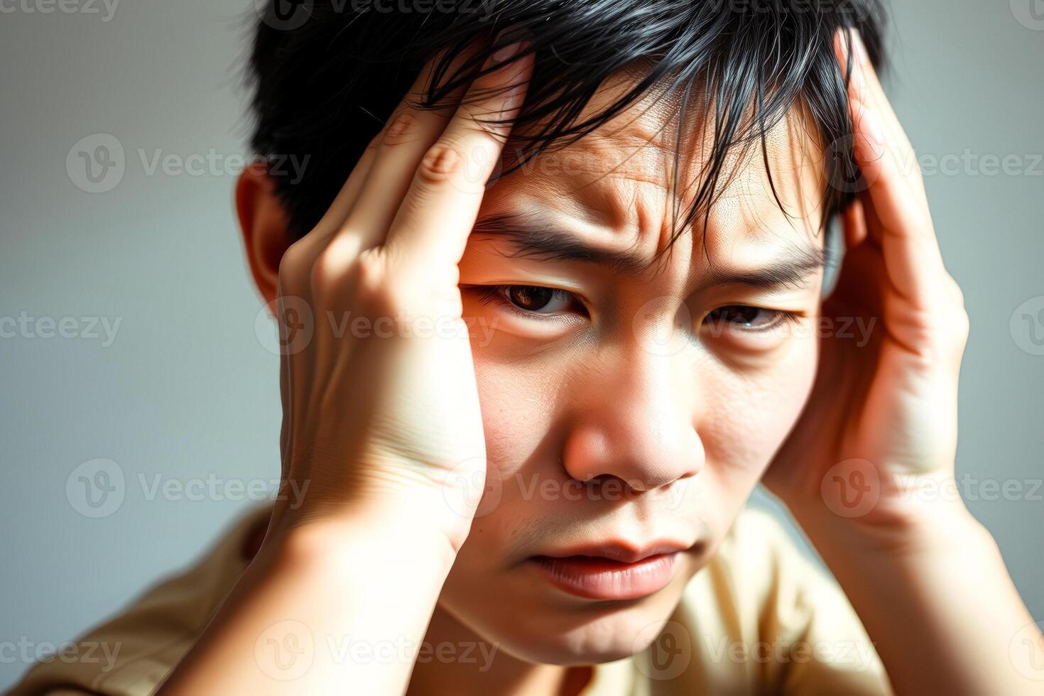 Close-up of a Young Woman with a Worried Expression photo