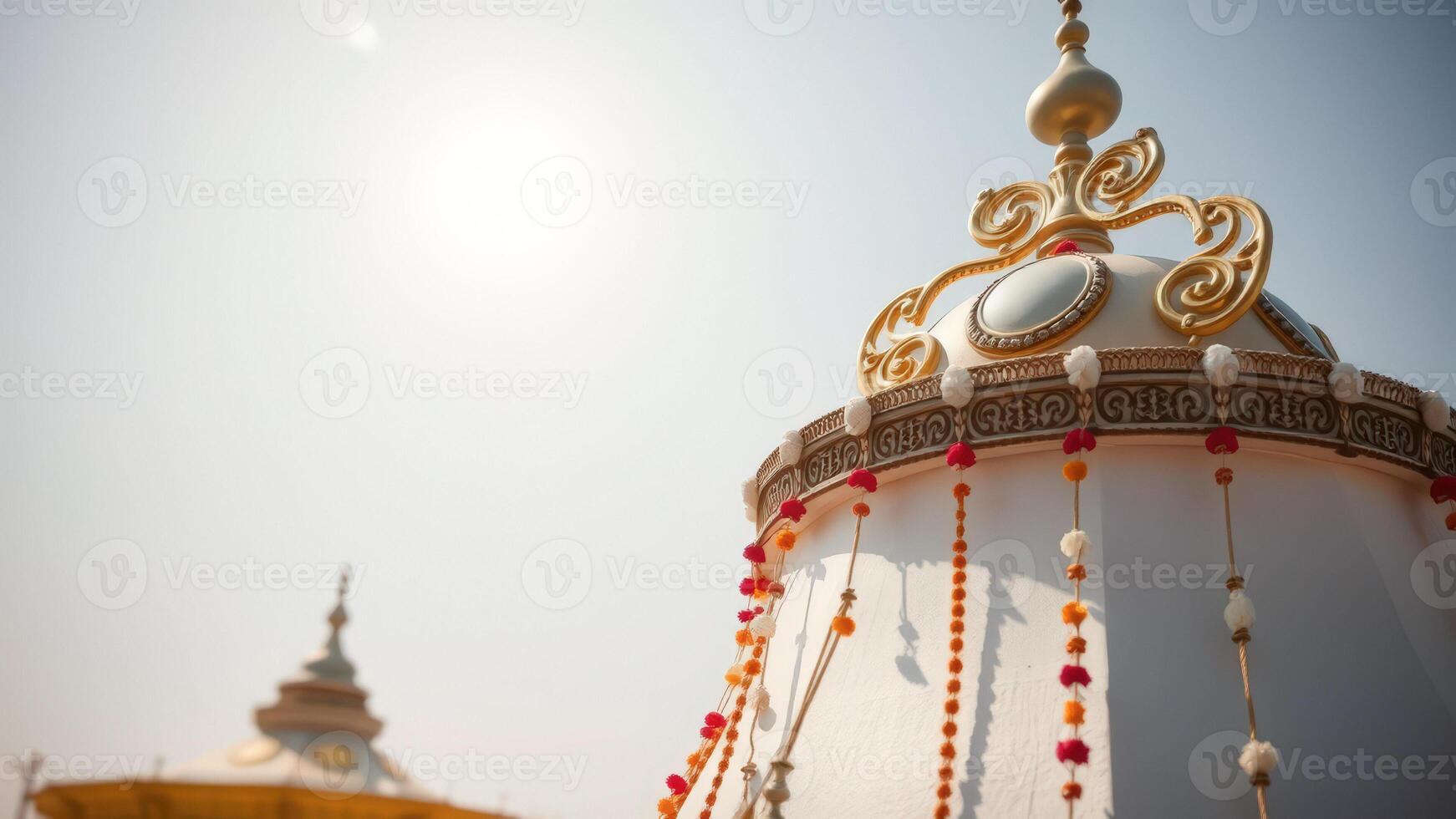 Golden Temple Dome Decorated with Garlands photo