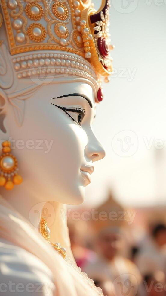 Closeup of the Face of a Hindu Goddess Statue photo
